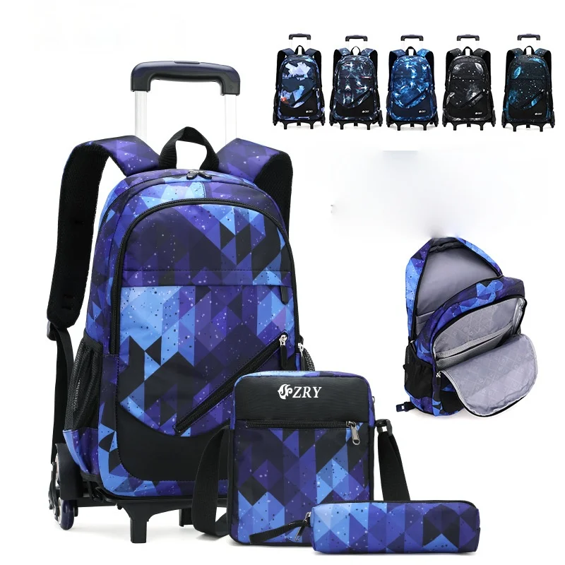 waterproof Trolley backpack boys Girls children School Bags Wheels Travel bag Luggage backpack kids Rolling detachable schoolbag