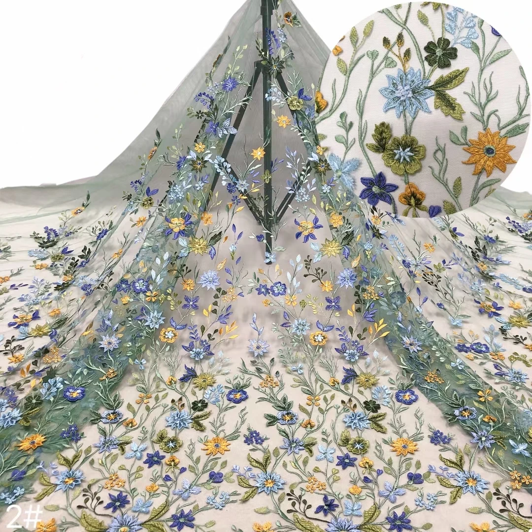 

HX7601 Hot Sale Fantasy Design 2022 Africa Fabric Embroidered Net Lace with 3D FloweR Nice Pattern For Wedding Party Dress