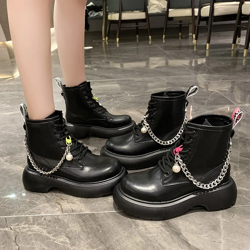

Online Influencer Martin Boots Women's Thin 2021autumn New Fashion British Fan Car Boots Chunky Heel Lace-up Booties Women