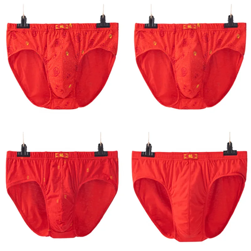 4 Pcs Big Size Men Briefs Shorts Red Underwear Cotton Panties Underpants Boy Undies Homme Knickers 2023 New Year Gifts