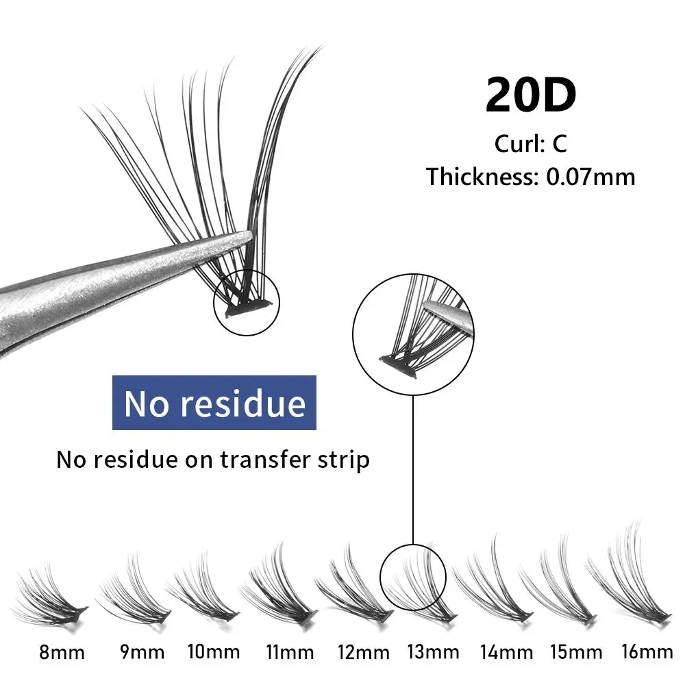 Натуральные 1 коробка/60 пучков 20D накладные ресницы 8-16 мм C завитки кластеры