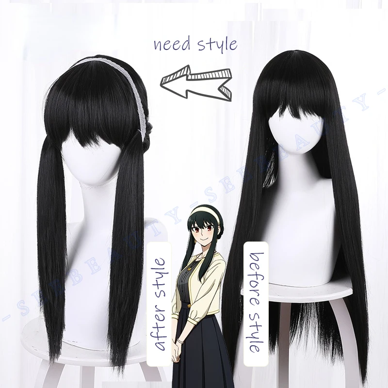 

Шпионский парик для косплея по всей семье Yor, парик для косплея по мотивам аниме, длинные прямые черные волосы, термостойкие волосы + парик, ш...