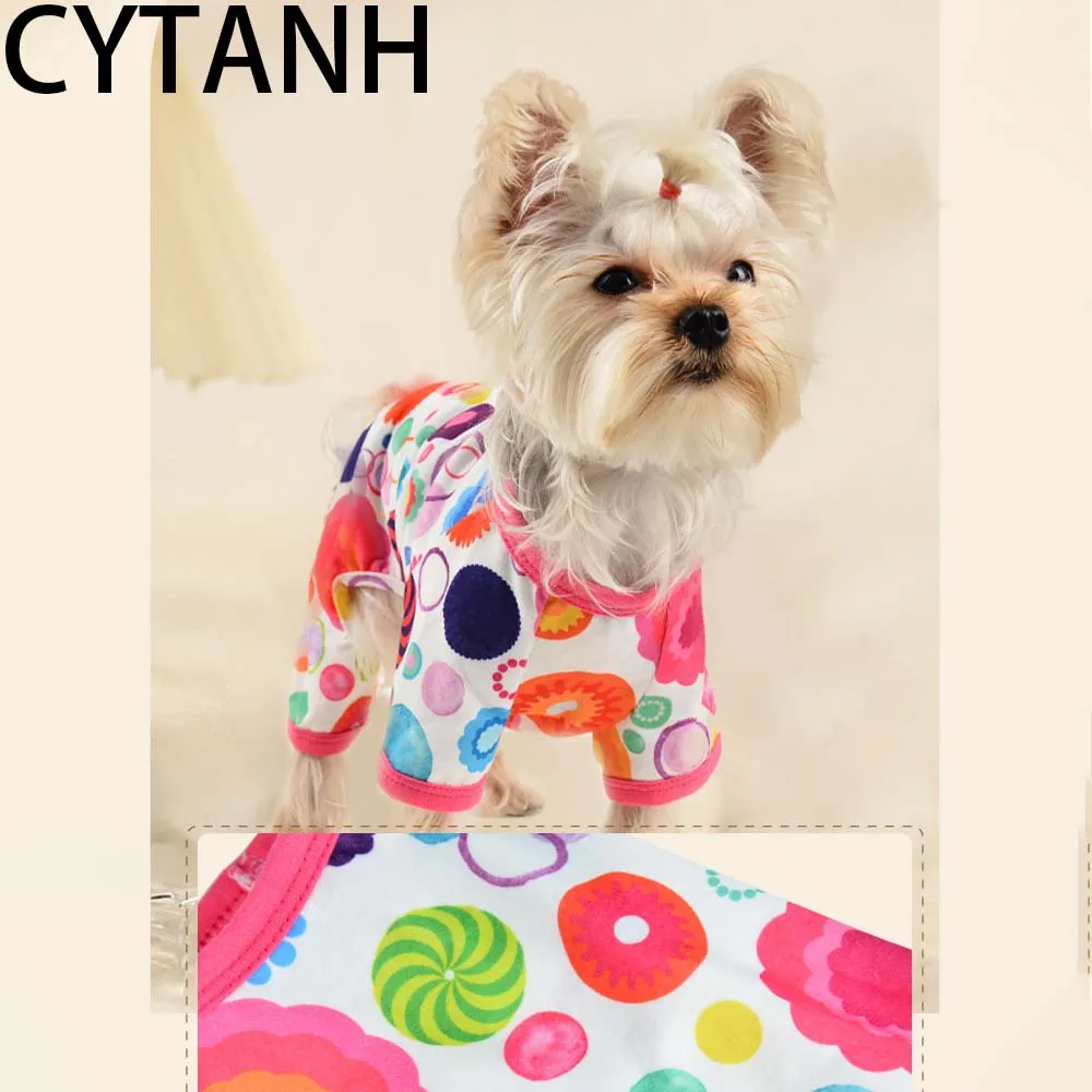 

Dog Clothes Spring Pet Soft Breathable Cuffs Print Small Medium Restrained Cute Large Pet Costume Dogs Rose shih tzu kawaii