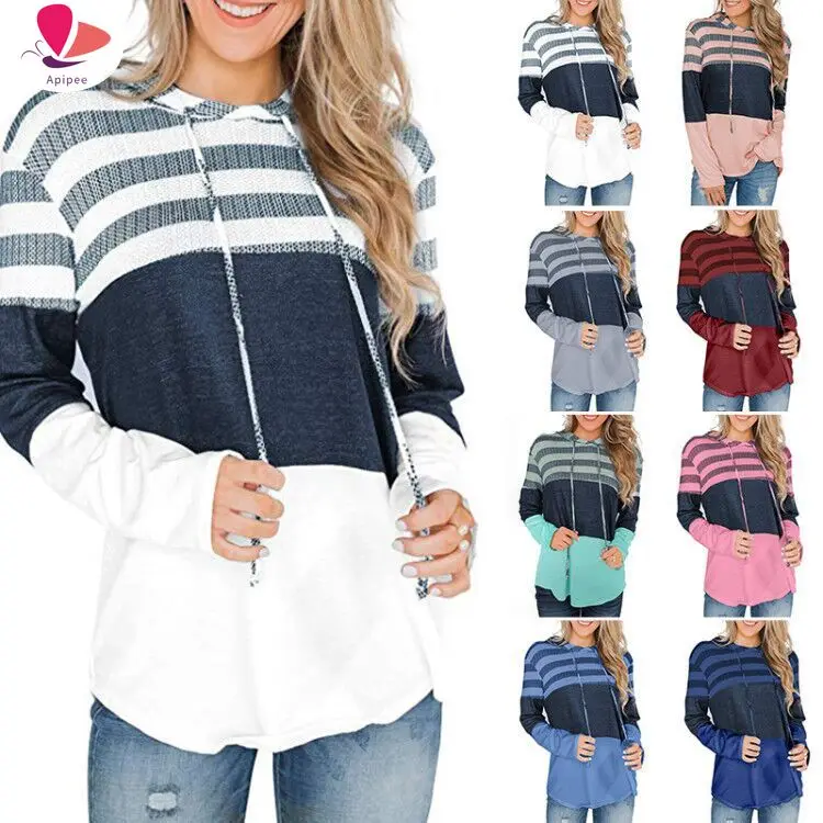 

2023 Autumn Fashion European Punk Ladies Loose Tops Tee Womens Hooded Long T Shirts Casual Patchwork Streetwear