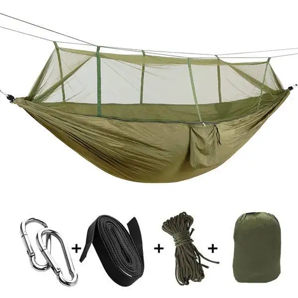 

2 Person Camping Garden Hammock With Mosquito Net Outdoor Furniture Bed Strength Parachute Fabric Sleep Swing Portable Hanging