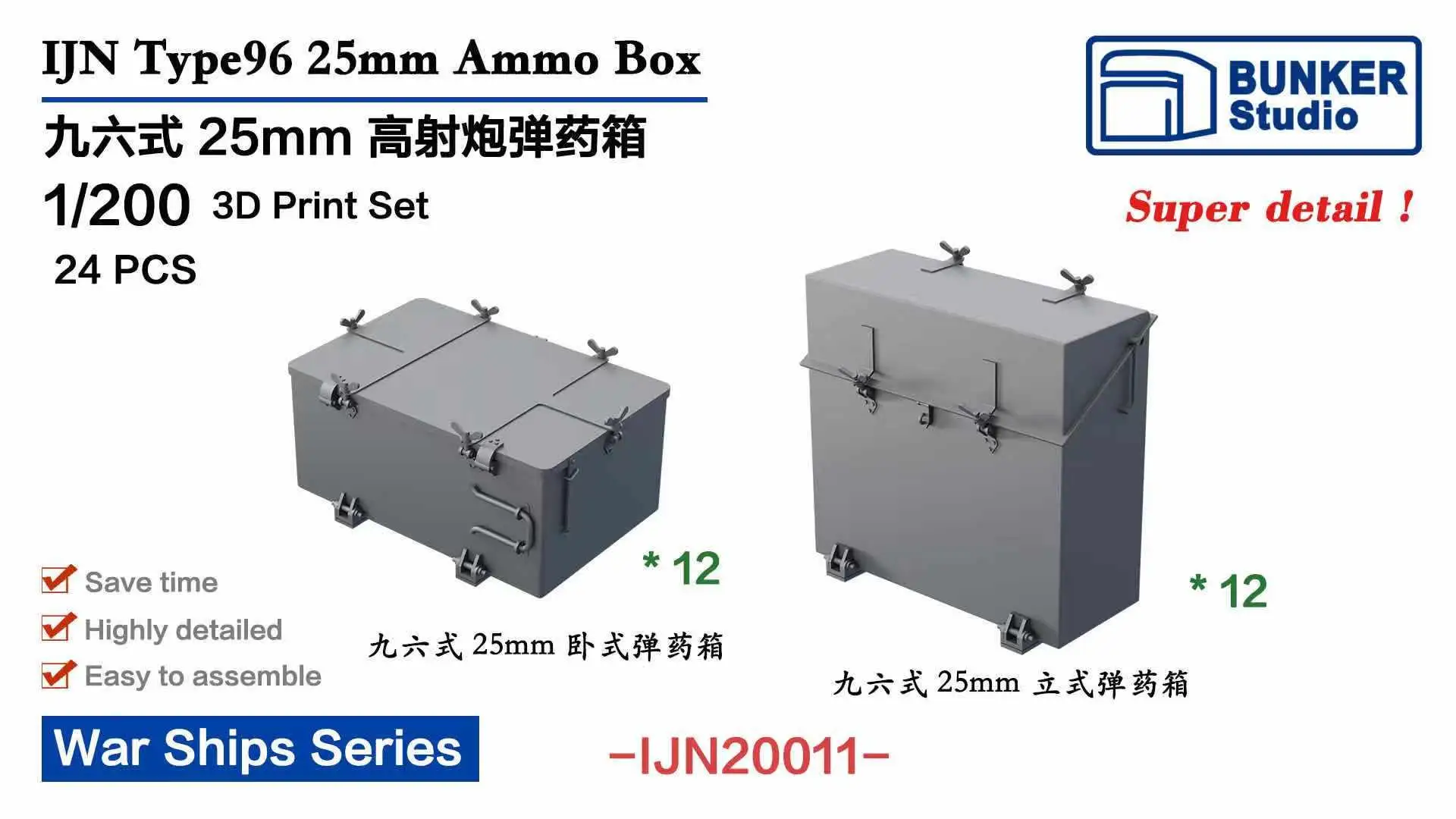 

BUNKER IJN20011 IJN Type96 25mm Ammo Box 3D Print Set kit