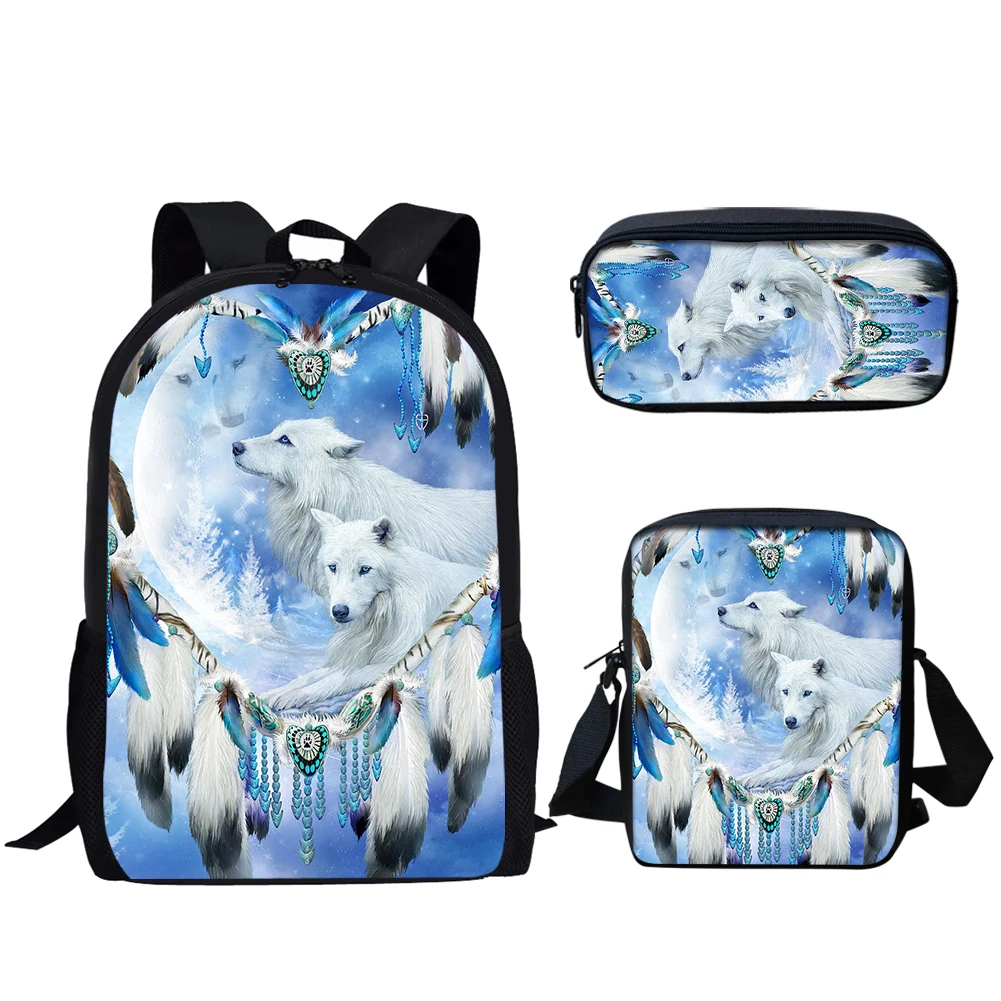 Belidome Dreamcatcher Wolf Print 3Set School Bags for Teen Boys Girls Backpack for Primary Student Schoolbag Mochila Infantil