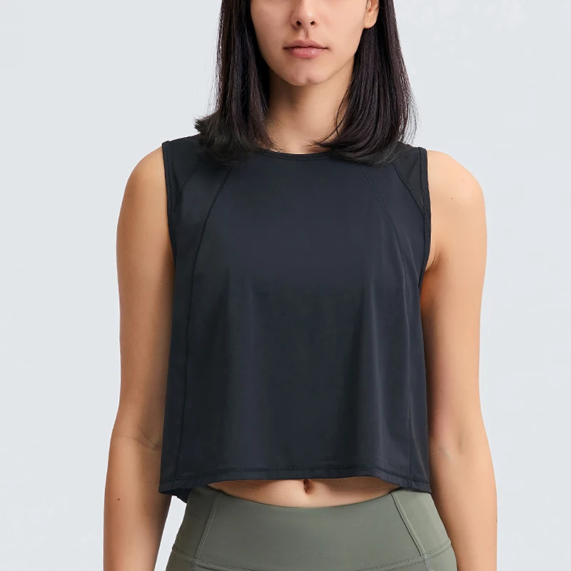 Кроп-майка женская спортивная с круглым вырезом сетчатая майка без рукавов