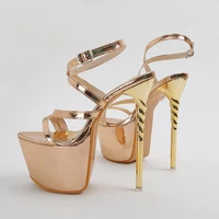 sexy golden strappy platform pumps women ultra high stiletto heels shoes peep toe party bride pole dancing shoes