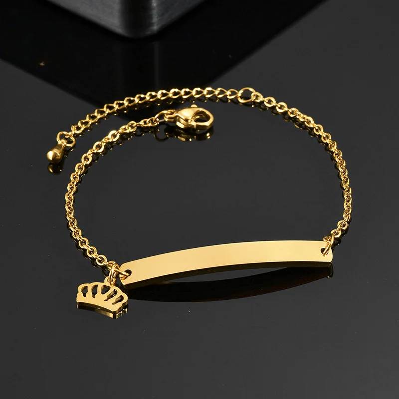 Hot Selling Cuba Chain Customized Baby Names Stainless Steel Crown Adjustable Bracelet for children Men Women Jewelry Gift