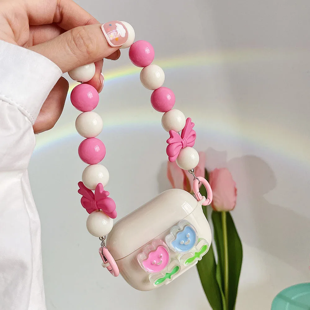 

Роскошный силиконовый чехол для наушников Apple Airpods 1/2 Pro 3, Модный 3D чехол для наушников с цветком тюльпана, защитный чехол с браслетом из бисе...