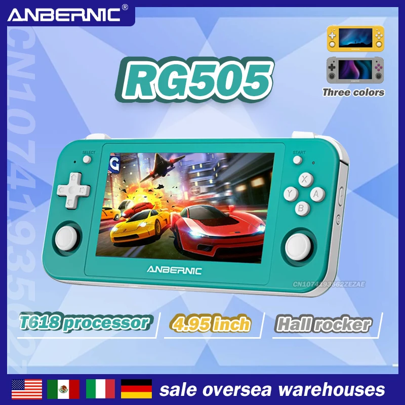 ANBERNIC RG505 Android 12 System New Handheld Game 4.95 Inch OLED Touch Screen Resolution 960X544 T618 Processor Hall Rocker