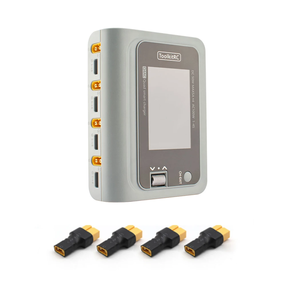 ToolkitRC Q4AC 4x50 Вт 4 порта XT60 с адаптерами XT30 умное зарядное устройство AC DC IPS яркий