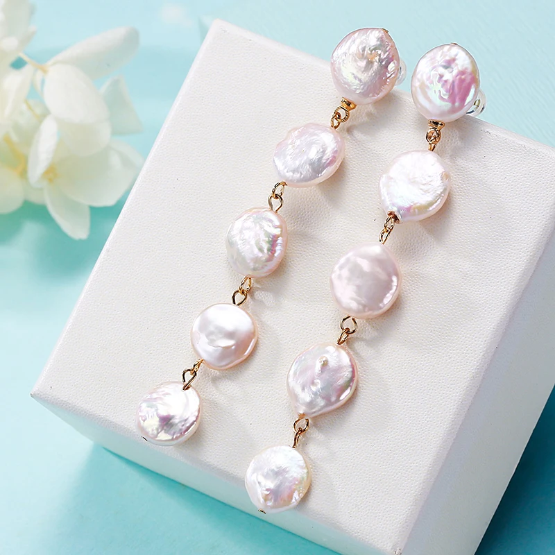 Handmade Pendientes Freshwater White Pearl 7-8mm Earrings For Women 2023 Trending Baroque Shaped Wedding Jewelry