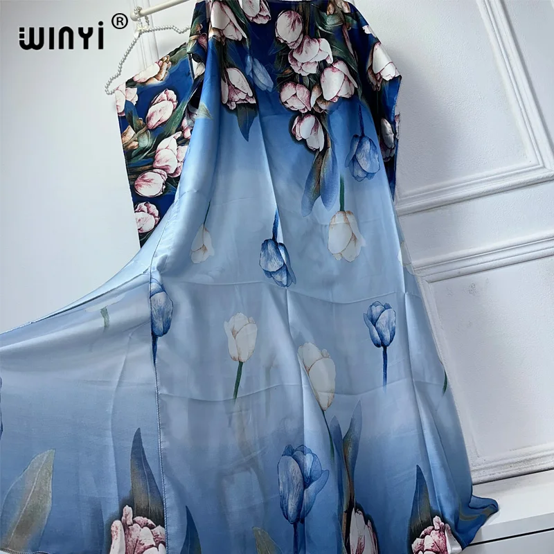 Платье-макси WINYI женское с цветочным принтом и круглым вырезом