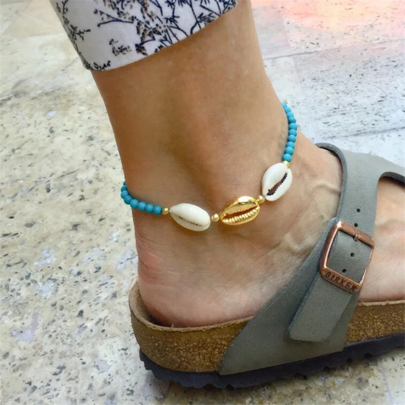 

New 2022 Summer Beach Hemp Rope Woven Wooden Bead Shell Anklet