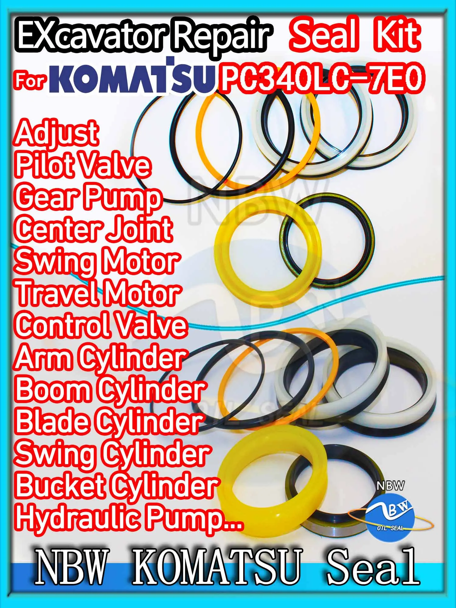 

For KOMATSU PC340LC-7E0 Excavator Oil Seal Kit High Quality Repair PC340LC 7E0 Nok Washer Skf Service Orginal Quality Track Tool