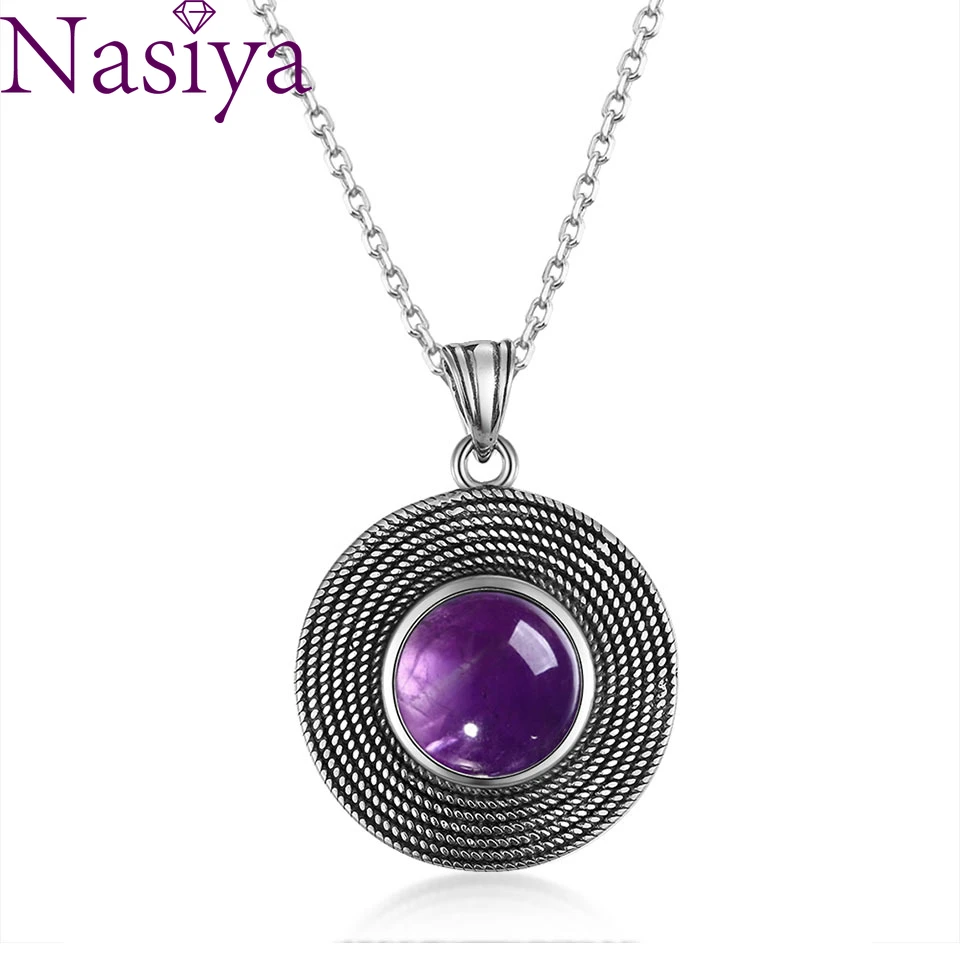 

10MM Round Moonstone Pendant Necklace Silver Natural Tiger Eye Rhodochrosite Amethyst Wedding Gift Luxury Jewelry
