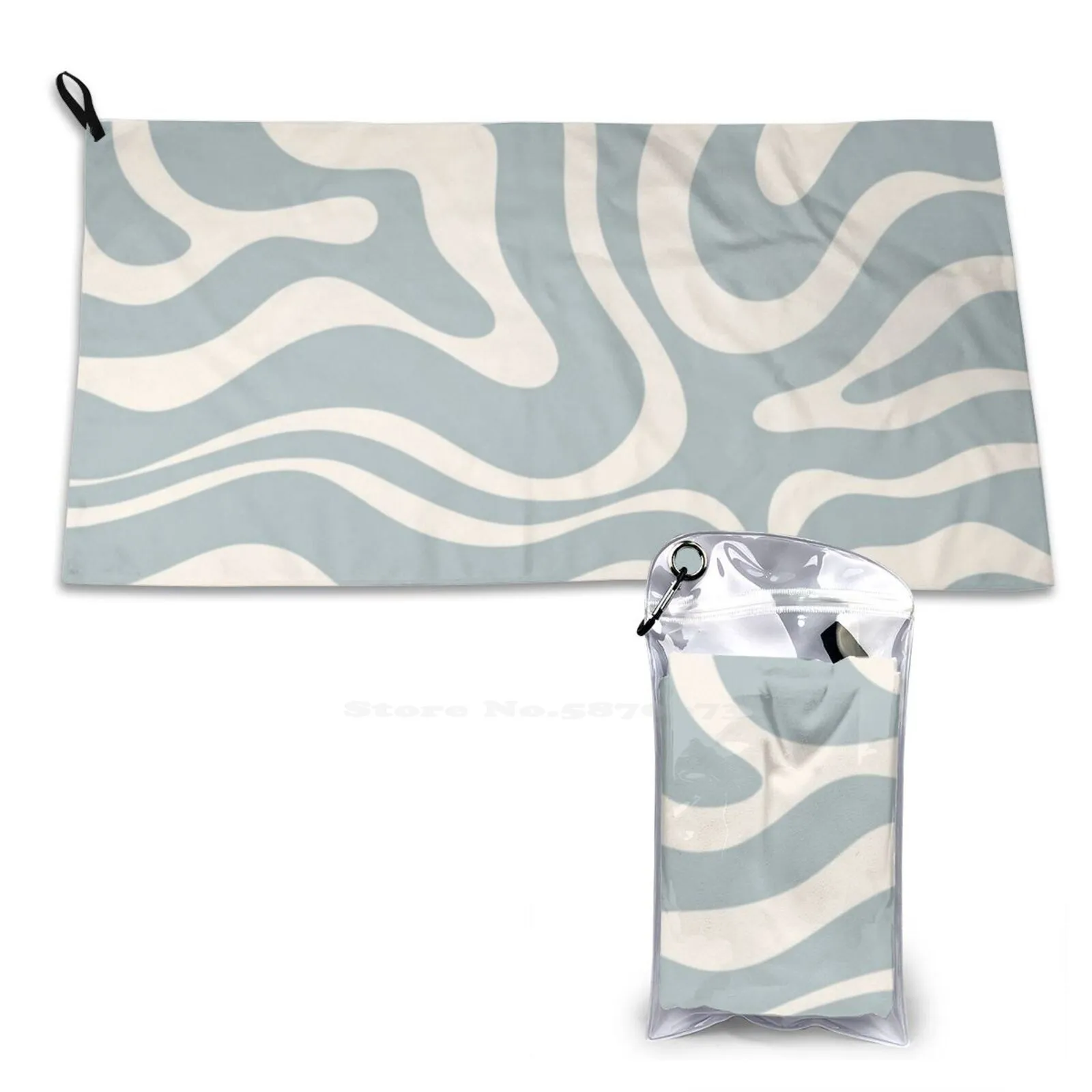 

Liquid Swirl Abstract Pattern In Cream And Light Blue-Grey Beach Towels Quick-Drying Sports Towels Abstract Pattern Minimalist