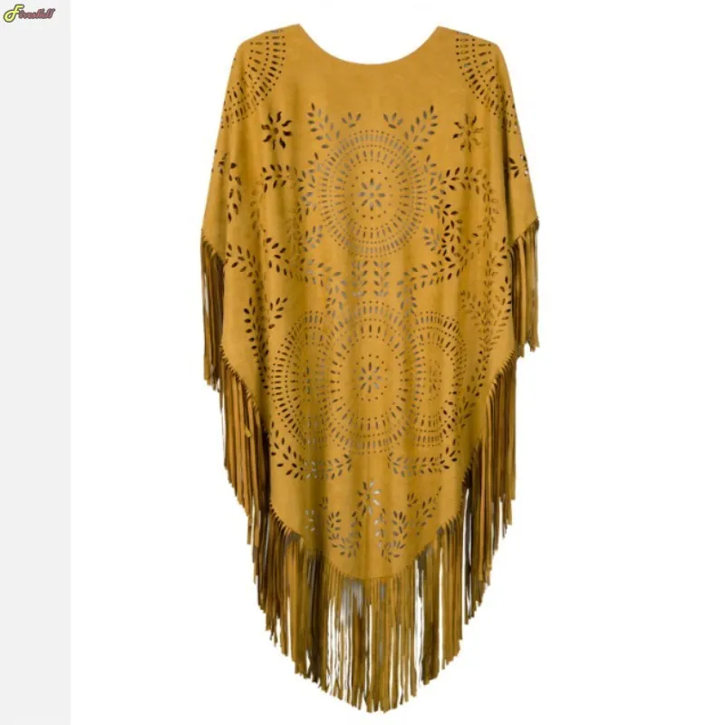 Y2k Floral Hollow Out Fringe Musilin Fashion Tassel Shawl Women Vintage Capes Ponchos Autumn Bohemian Cardigan Cloak Boho Capes
