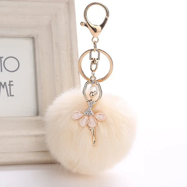 Delysia King Cute Crystal Dance Ballet Girl Key Chain Originality Angel Imitation Rabbit Hair Ball Ladies Bag Jewelry
