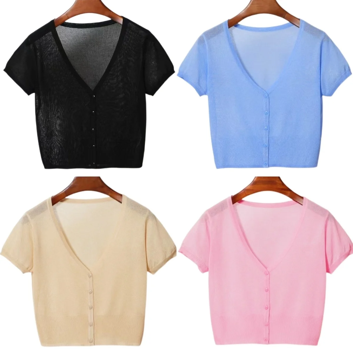 

Summer Cardigan For Women Short Sleeves Thin knitwears Tops Women's Sweater jacket Ice Silk Korean Fashion blouse over fit