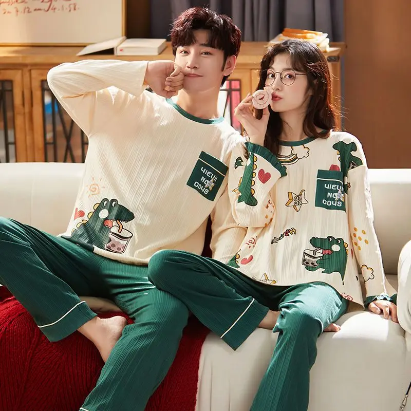 

1 2 sets of lovers pajamas long-sleeved ms qiu dong season high-grade cotton loose male students leisurewear suit