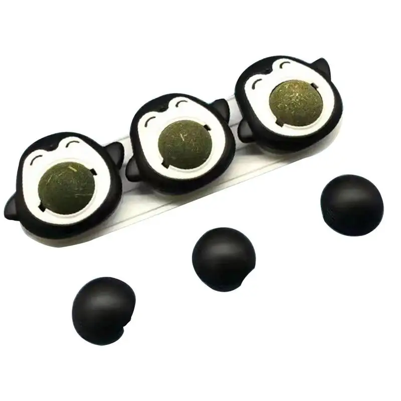 

Catnip Wall Ball Toy 3-pcs Healthy 360 Rotating Catnip Toy Novel Penguin Shape Catnip Ball Toys Maintain Intestinal Health