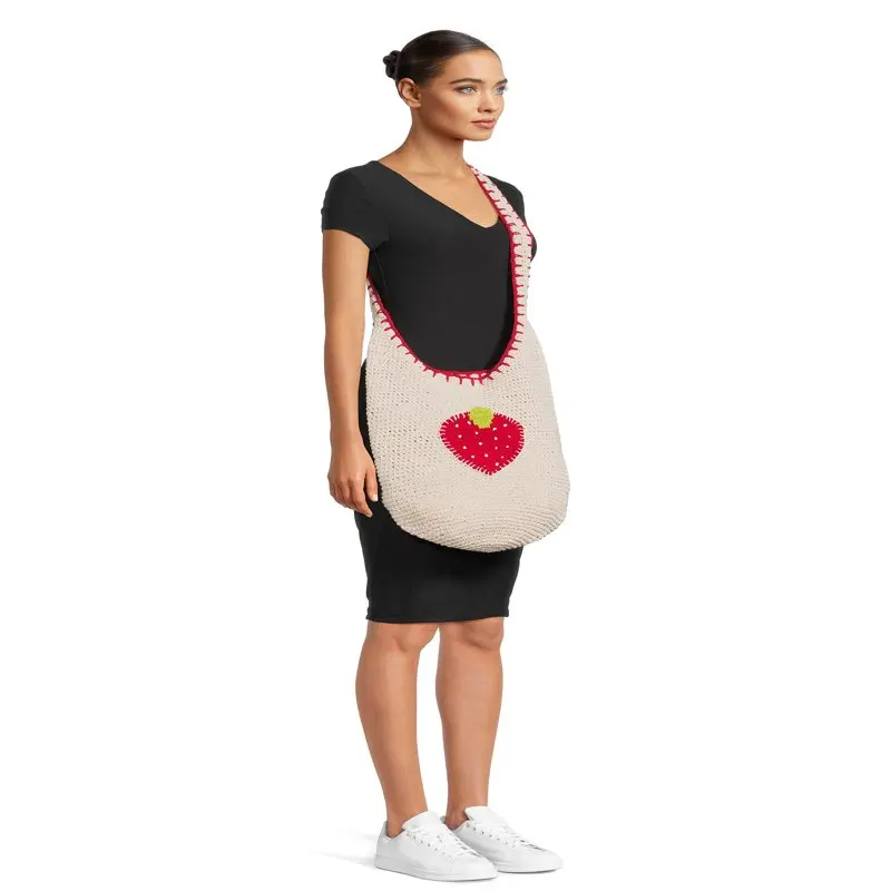 Juniors Festival Crochet Hobo Bag, Off-White Strawberry