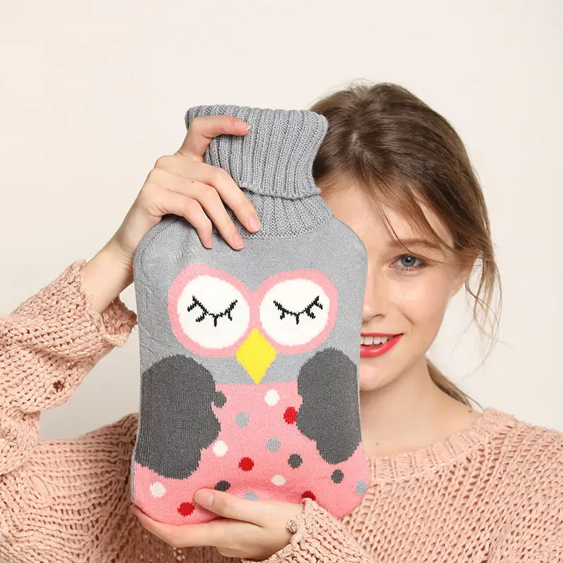 

1000ML Cartoon Wool Woven Hot Water Bag Rubber Hand Warmer Cute Injection Type Knitting Thickened Explosion Proof Hot Water Bag