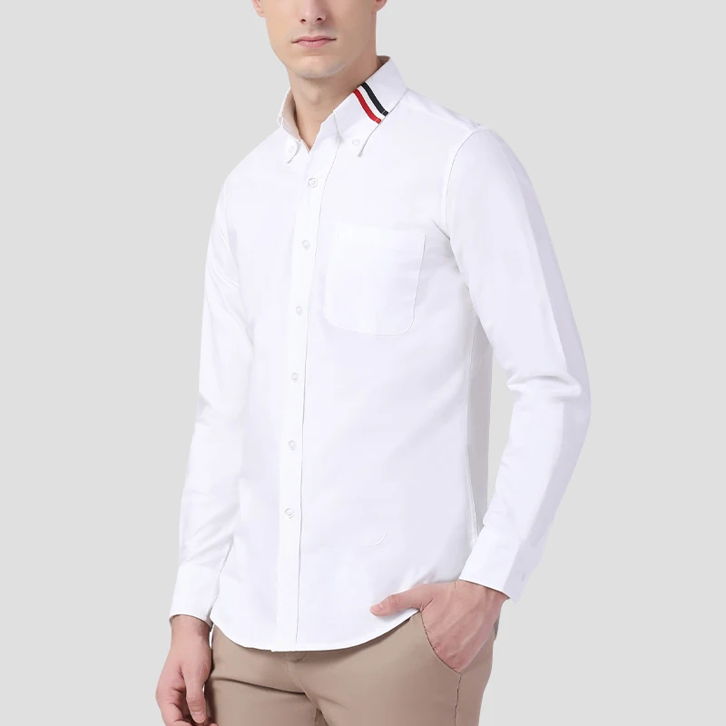 TB THOM Men's Shirt White Fashion Top Brand Striped Collar Casual Oxford Fine Cotton Long Sleeve High Quality Women's Shirts