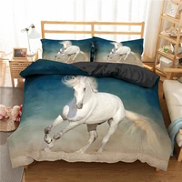 Running Horse Bedding Set Animal Duvet Cover Set White Quilt Cover Pillow Cases Full King Queen Twin Size 2/3pcs Comforter Cover