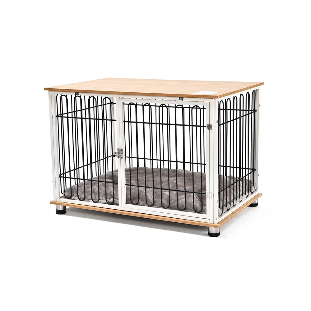 

Modern Wooden Pet Dog Cages Metal Kennels With Adjustable Waist Belt For Dogs