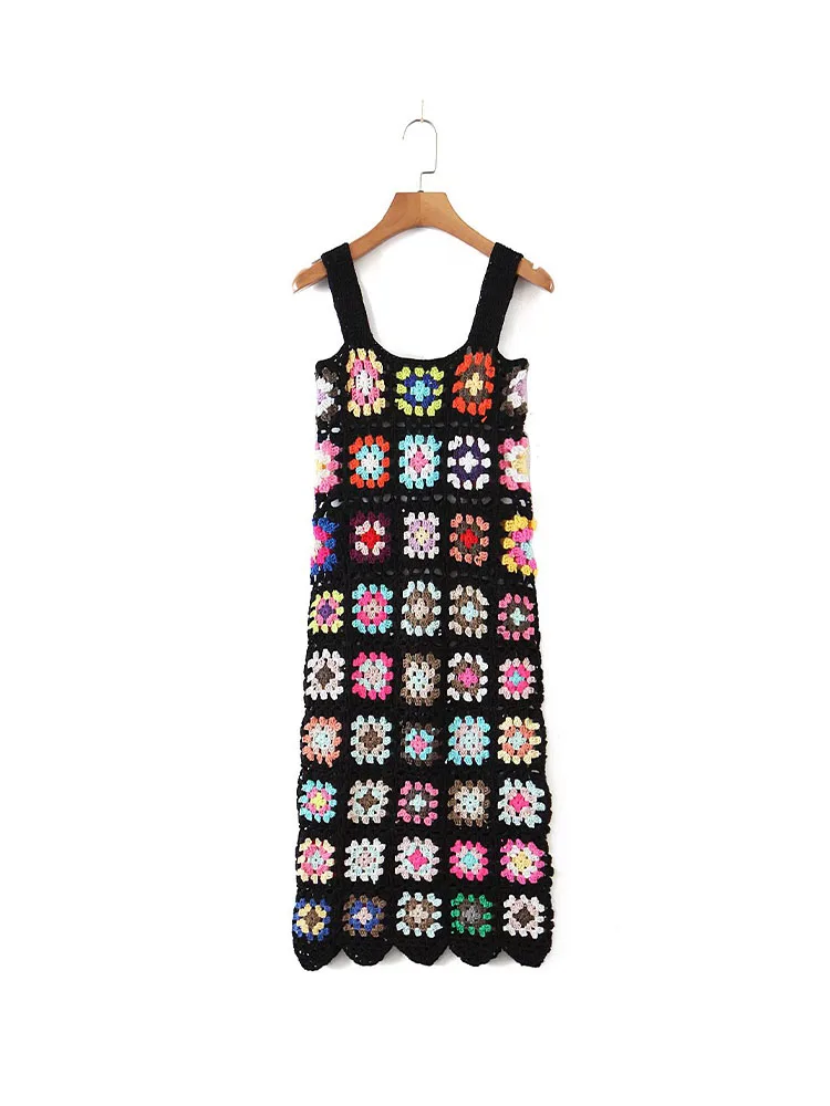 

PB&ZA Women 2022 New Chic Fashion Fully handmade checkered Vest Dress Vintage Female Dresses Vestidos robe Mujer