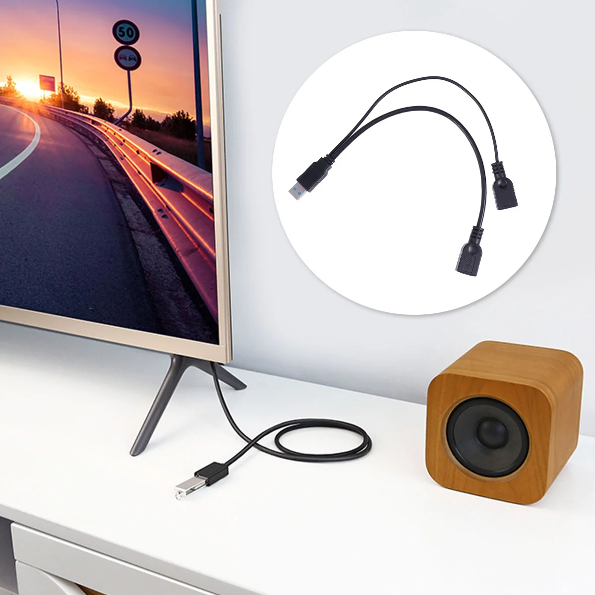 

1pc Cable Double USB Ports Male to Female 2 In 1 Premium USB 3.0 USB Hub Adapter for Computer