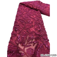 5 yards tulle net africa lace fabric 2022 luxury hand beaded lace fabric crystal sequins lace fabric for bridal wedding ml43n612