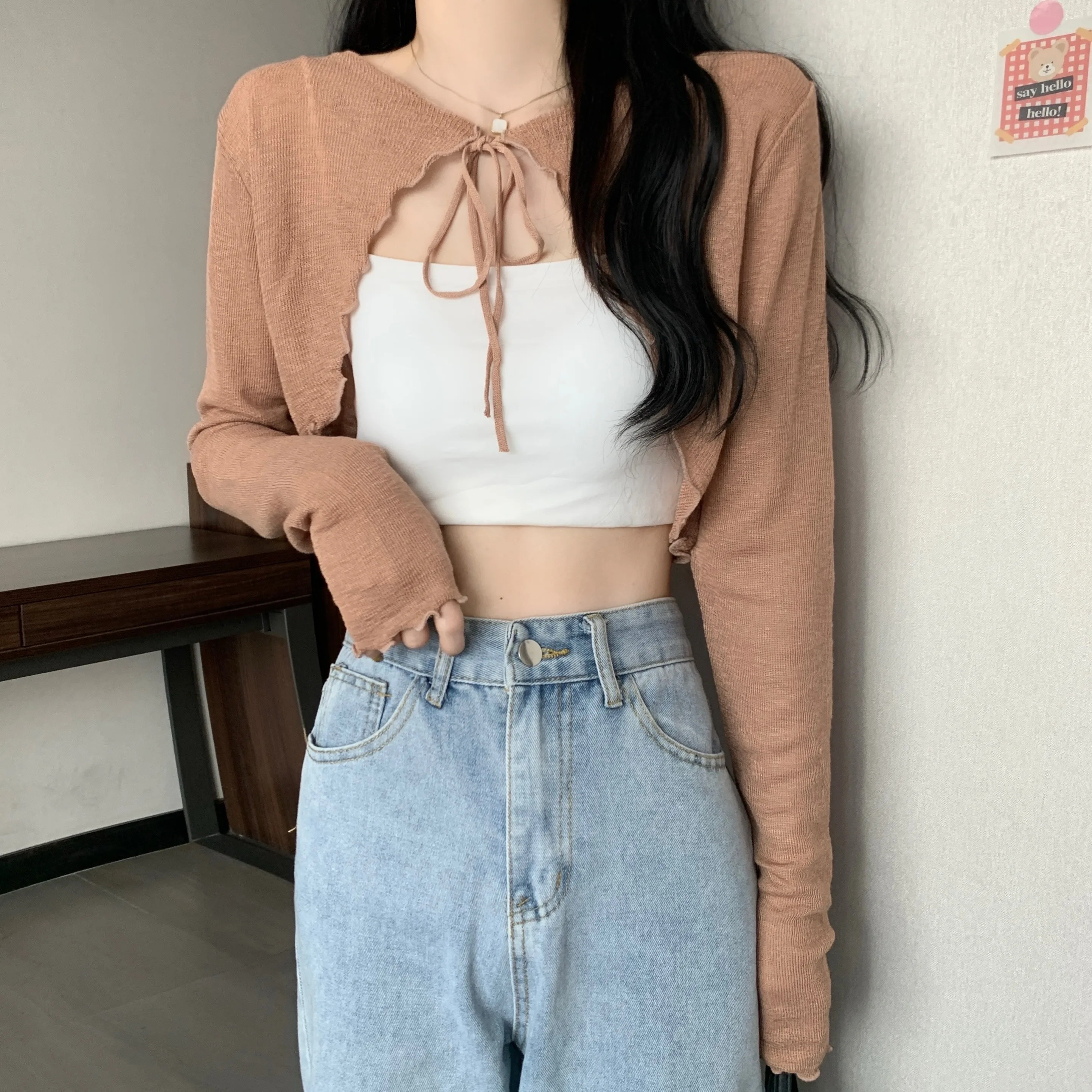 

Ice silk cardigan clothing for women 2022 New wearable thin shawl summer sling outerwear cover-up short coat