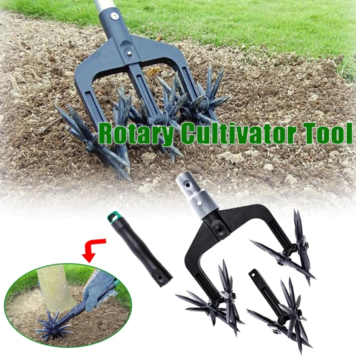 

Garden Lawn Manual Rotary Tiller Grass Repair and Seed Cultivator with 6 Star Wheel Labor-Saving Practical Soil Turning Tool