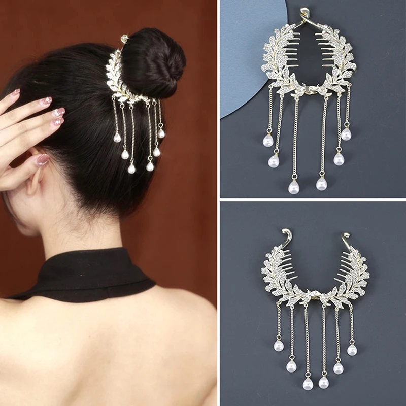 

Pearl Tassel Hair Clip Rhinestone Hair Claw Women Bun Barrettes Ponytail Holder Hairpins Fashion Hair Accessories