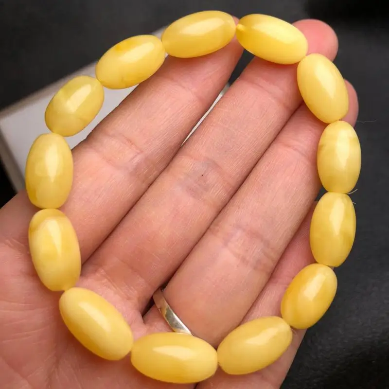 

100% Real Natural Baltic Amber Elastic Bracelet Women Men Yellow Beeswax Beads Beaded Bracelets Bangle Jewelry Accessories Gifts
