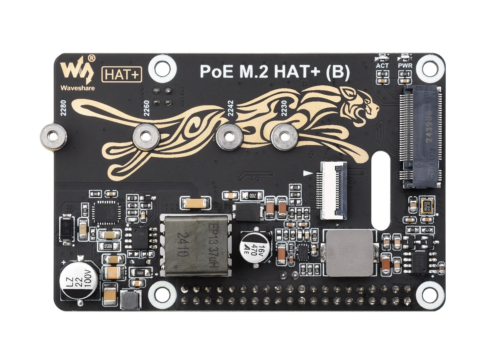 Адаптер Waveshare PCIe-M.2 с функцией PoE (B) для Raspberry Pi 5 поддерживает высокоскоростной