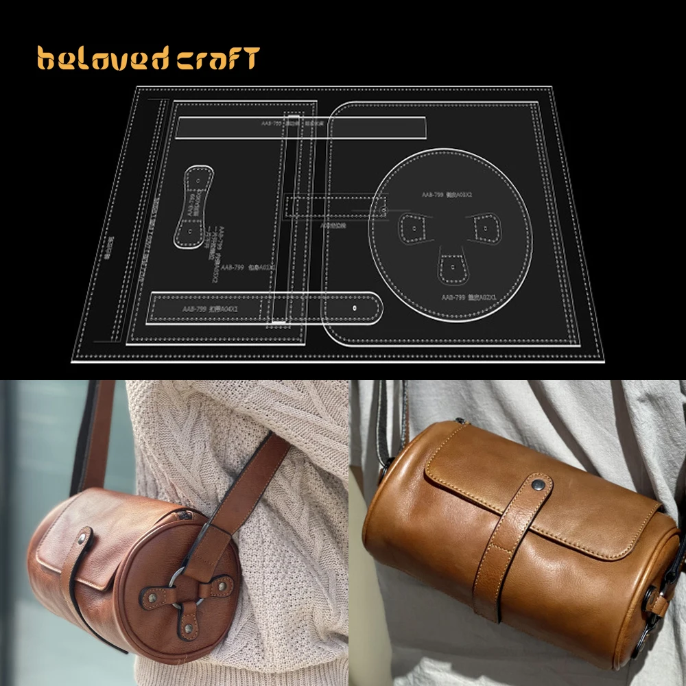 

BelovedCraft Leather Bag Pattern Making with Acrylic Templates for Cylindrical Bag, Unisex Single-shoulder Crossbody Bag