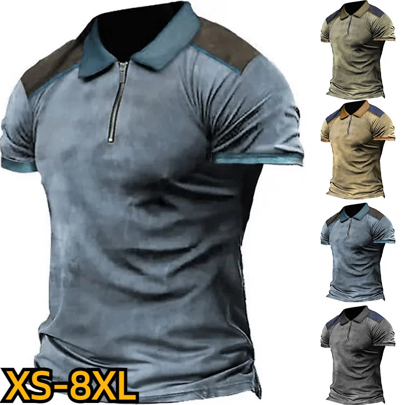 

Футболка-поло мужская с коротким рукавом, модный топ с отложным воротником, на молнии, с 3D Цифровым принтом, Повседневная Уличная одежда, лето