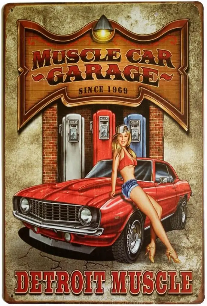 ERLOOD Muscle Car Garage с 1969 года Детройт Ретро Винтаж Декор Металлическая жестяная