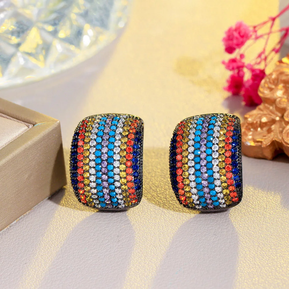 

ThreeGraces Beautiful Multicolor Cubic Zirconia Geometric Shape Big Drop Earrings for Women Fashion Daily Party Jewelry ER976