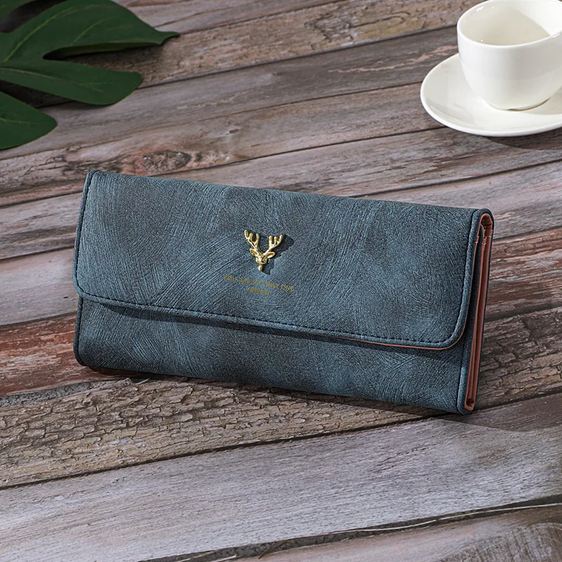 

Multifunctional Purse Fashion Women Wallets New Frosted Long Wallet Retro Snap Clasp Clutch Bag PU Leather Female Coin Purse
