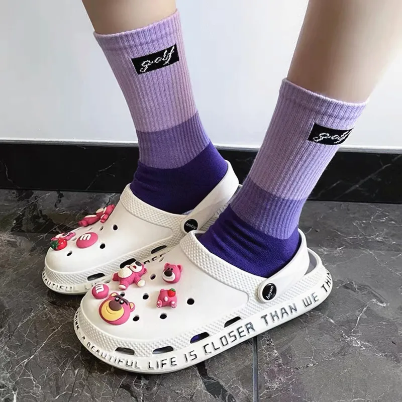 

22 new golf black label pink mid-tube socks for men and women to wear sports ins tide blue green gradient socks