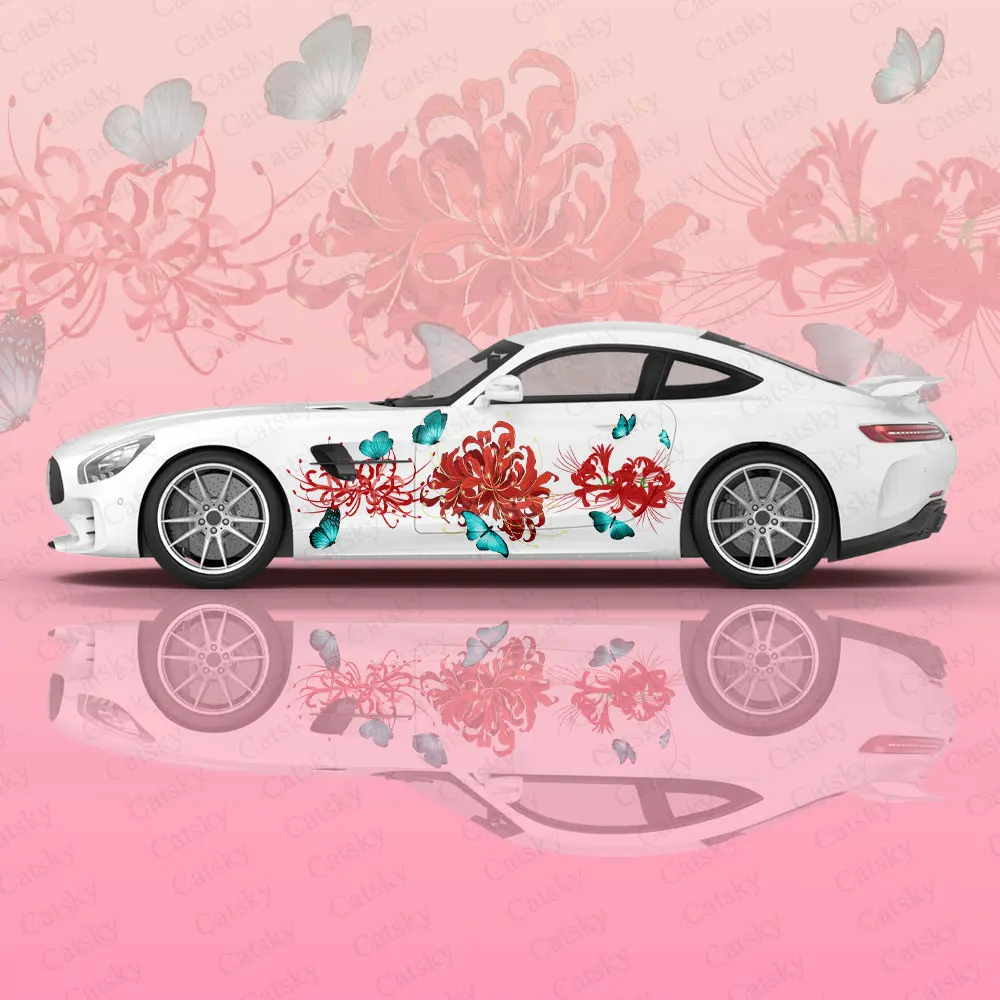 

Наклейки Red Lycoris и Butterfly для кузова автомобиля, виниловые наклейки Itasha для боковых автомобилей, наклейки для кузова автомобиля