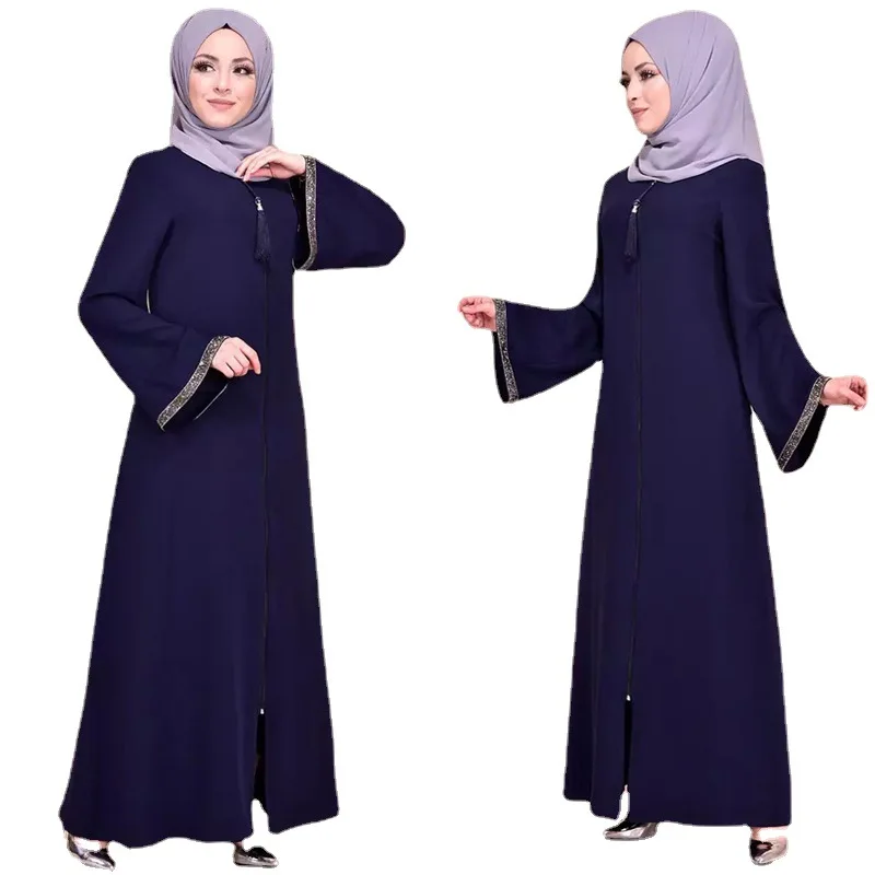 Muslim Women's Long Dress Middle East Dubai Turkish Jalabiya Zipper Cardigan Robe Muslim Fashion Abaya Kimono Femme Musulman