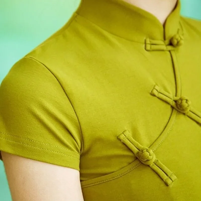 Женская блузка в китайском стиле винтажная рубашка Харадзюку модель 2024 на лето